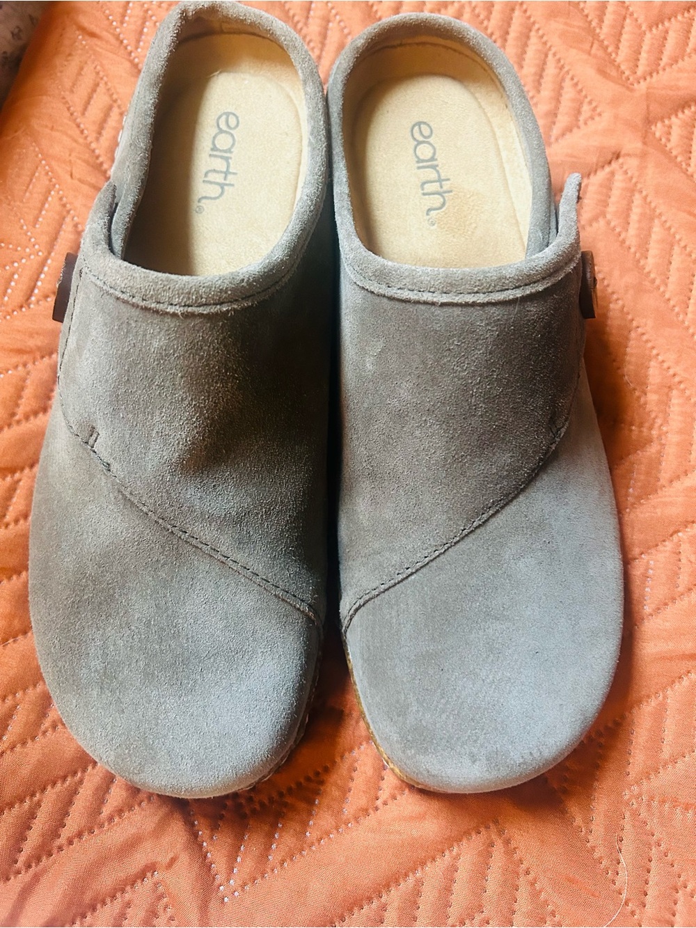 Earth Gray Suede Slip-On Clogs with Buckle Detail